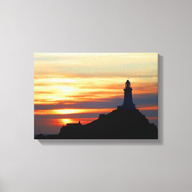 Corbiere lighthouse at sunset, Jersey Canvas Print (Front)