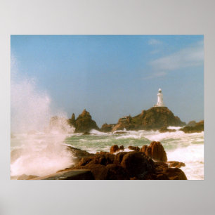 Corbiere Lighthouse in a winter storm Poster