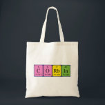 Corbin periodic table name tote bag<br><div class="desc">Corbin spelled out as C O Rb In (Carbon Oxygen Rubidium Indium) on a bag for the scientist in you.</div>
