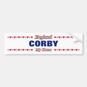 CORBY - My Home - England; Red & Pink Hearts Bumper Sticker