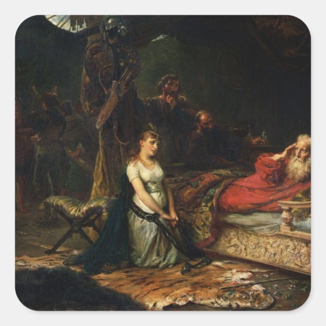 Cordelia and King Lear (oil on canvas) Square Sticker (Front)