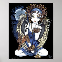 "Cordelia" Gothic Moon Oil Bird Angel Art Poster