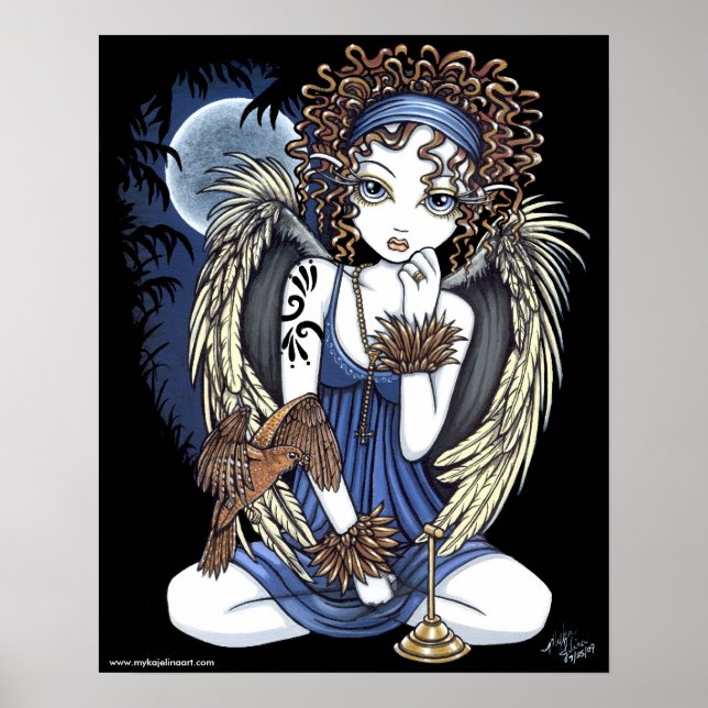 "Cordelia" Gothic Moon Oil Bird Angel Art Poster (Front)