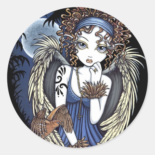 "Cordelia" Gothic Moon Oil Bird Angel Art Stickers (Front)