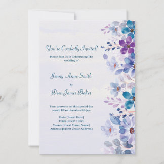 Cordial Purple and Blue Watercolor Floral Wedding  Invitation