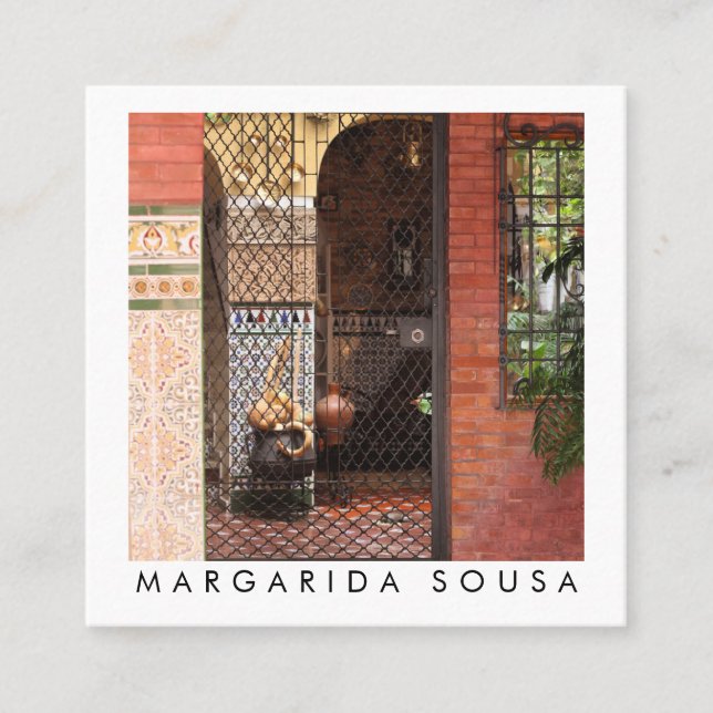 Cordoba Courtyard Photo Travel Tourism Spain Square Business Card (Front)