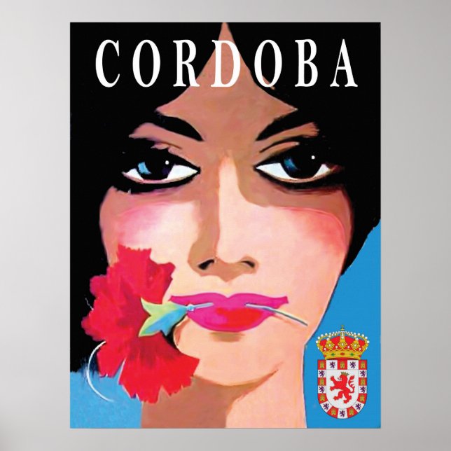 Cordoba, Spain, face of a Beautiful woman, flower Poster (Front)