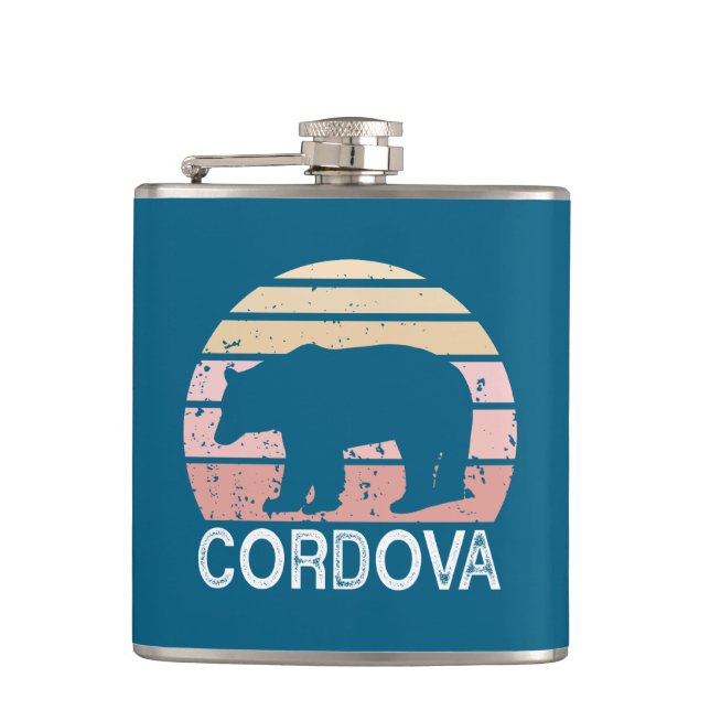 Cordova Alaska Retro Bear Hip Flask (Front)