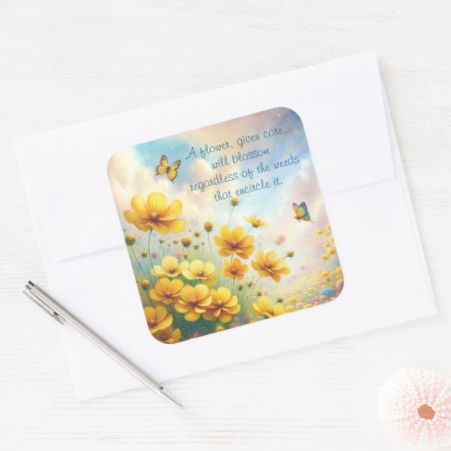 Coreopsis & Quote Square Sticker (Envelope)