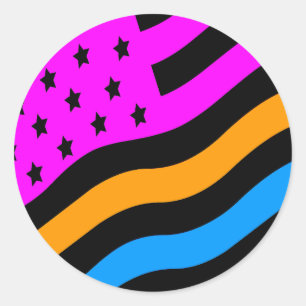 COREY TIGER 1980's RETRO AMERICAN FLAG Classic Round Sticker