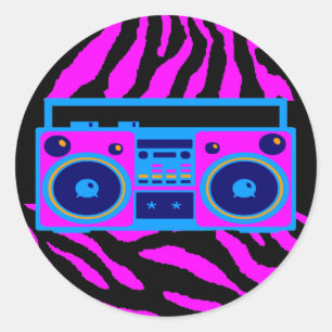 COREY TIGER 1980's RETRO BOOMBOX TIGER STRIPES Classic Round Sticker