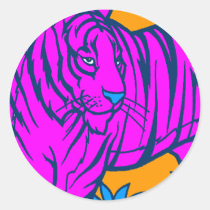 COREY TIGER 1980's RETRO PINK TIGER JUNGLE Classic Round Sticker