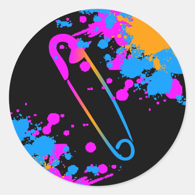 COREY TIGER 1980's RETRO PUNK SAFETY PIN SPLATTER Classic Round Sticker (Front)