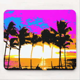 COREY TIGER 1980s RETRO VINTAGE PALM TREES SUNSET Mouse Mat