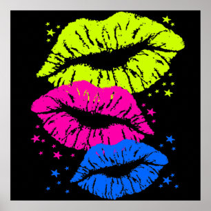 Corey Tiger 1980s Vintage Lips Stars (Multicolor) Poster