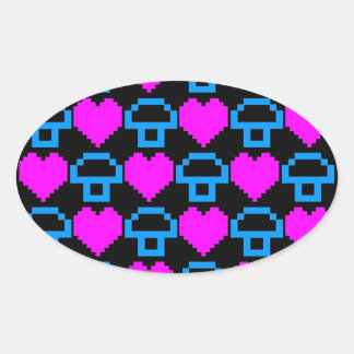 Corey Tiger 80s 8-bit Mushrooms Hearts Oval Sticker