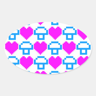 Corey Tiger 80s 8-bit Mushrooms Hearts Oval Sticker