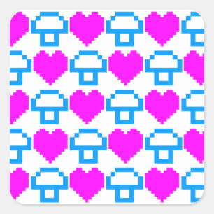 Corey Tiger 80s 8-bit Mushrooms Hearts Square Sticker