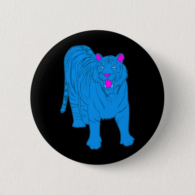 COREY TIGER 80's BLUE TIGER STANDING 6 Cm Round Badge (Front)