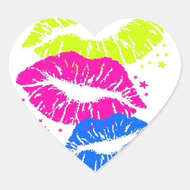 Corey Tiger 80s Lips & Stars Heart Sticker (Front)