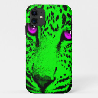 Corey Tiger 80s Neon Leopard Face (Green) iPhone 11 Case