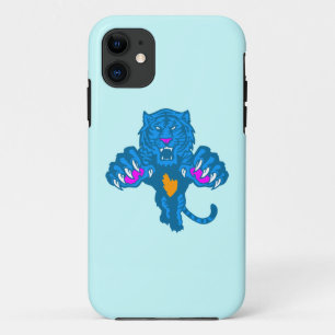 Corey Tiger 80s Neon Pouncing Tiger (Blue) iPhone 11 Case