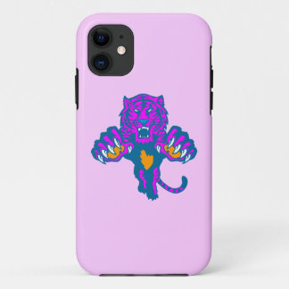 Corey Tiger 80s Neon Pouncing Tiger (Pink) iPhone 11 Case