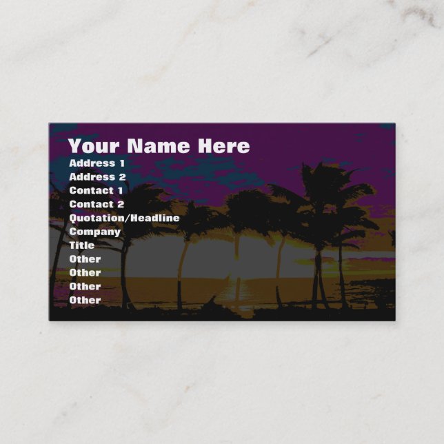 Corey Tiger 80s Palm Trees Sunset Business Card (Front)