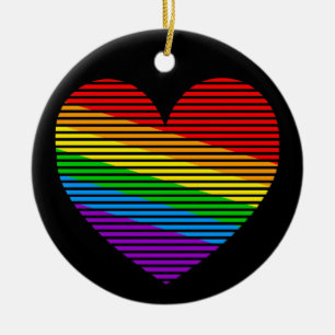 Corey Tiger 80s Rainbow Stripe Heart Ornament