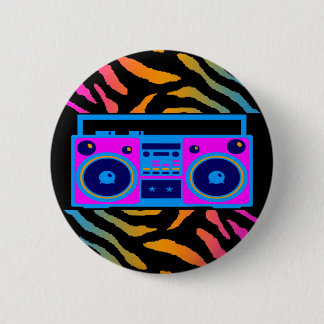 COREY TIGER 80s RETRO BOOMBOX TIGER STRIPES 6 Cm Round Badge