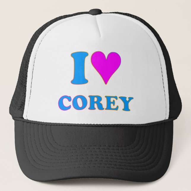 COREY TIGER 80's Retro I LOVE COREY Trucker Hat (Front)
