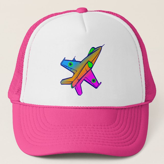 Corey Tiger 80s Retro Jet Fighter Plane Trucker Hat (Front)