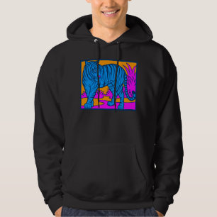 COREY TIGER '80s RETRO JUNGLE TIGER SCAPE BLUE Hoodie