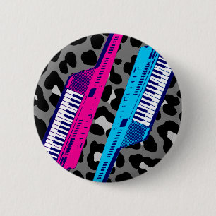 Corey Tiger 80's Retro Keytar Leopard Print 6 Cm Round Badge
