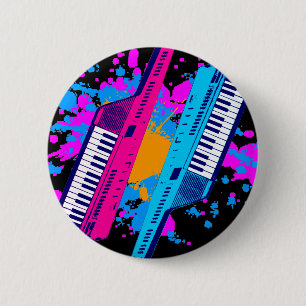 Corey Tiger 80's Retro Keytar Neon Splatter 6 Cm Round Badge