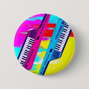 Corey Tiger 80's Retro Keytar Paint Drip 6 Cm Round Badge