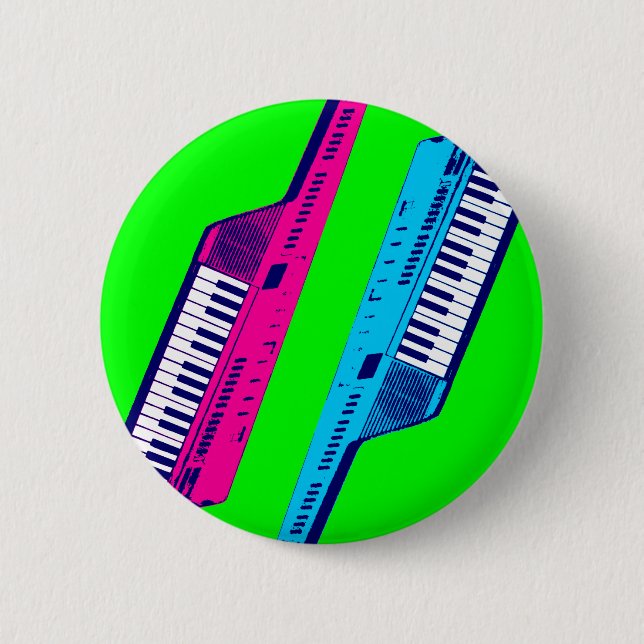 Corey Tiger 80's Retro Keytar Pink & Blue 6 Cm Round Badge (Front)