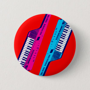 Corey Tiger 80's Retro Keytar Pink & Blue 6 Cm Round Badge