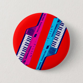 Corey Tiger 80's Retro Keytar Pink & Blue 6 Cm Round Badge