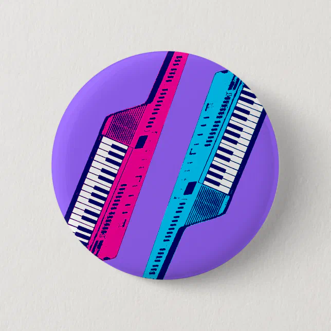 Corey Tiger 80's Retro Keytar Pink & Blue 6 Cm Round Badge | Zazzle