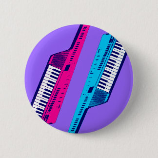 Corey Tiger 80's Retro Keytar Pink & Blue 6 Cm Round Badge