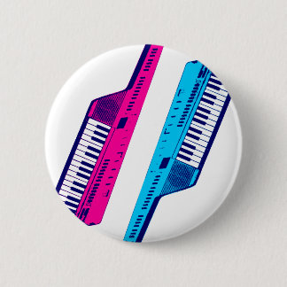 Corey Tiger 80's Retro Keytar Pink & Blue 6 Cm Round Badge