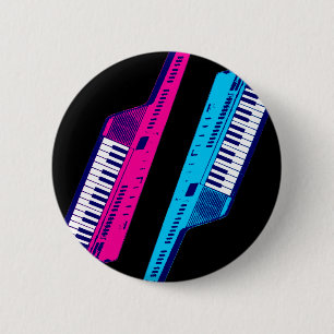 Corey Tiger 80's Retro Keytar Pink & Blue 6 Cm Round Badge