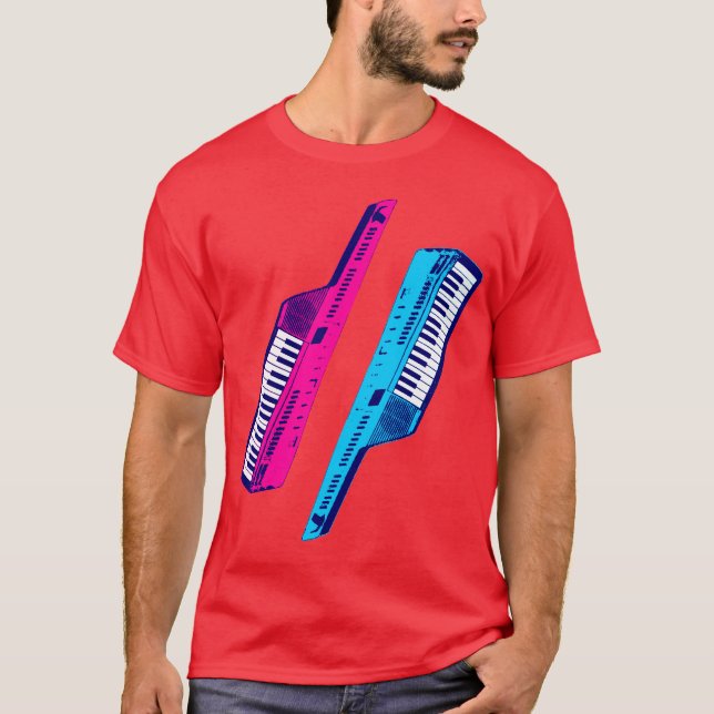 Corey Tiger 80's Retro Keytar Pink & Blue T-Shirt (Front)