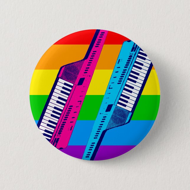 Corey Tiger 80's Retro Keytar Rainbow 6 Cm Round Badge (Front)