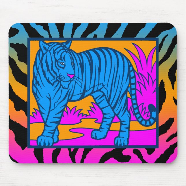 Corey Tiger 80s Retro Neon Jungle Tiger Mousepad (Front)