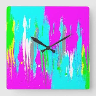 Corey Tiger 80s Retro Neon Splatter Paint Square Wall Clock