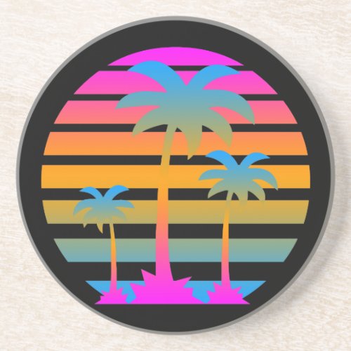 80s Sunset and Palms Drinks Coaster by Corey Tiger