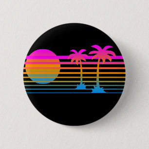 COREY TIGER 80s RETRO PALM TREES TROPICAL SUNSET 6 Cm Round Badge
