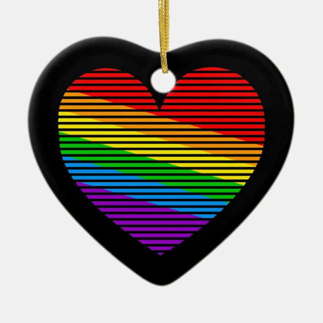 Corey Tiger 80s Retro Rainbow Stripe Heart Ceramic Tree Decoration (Front)